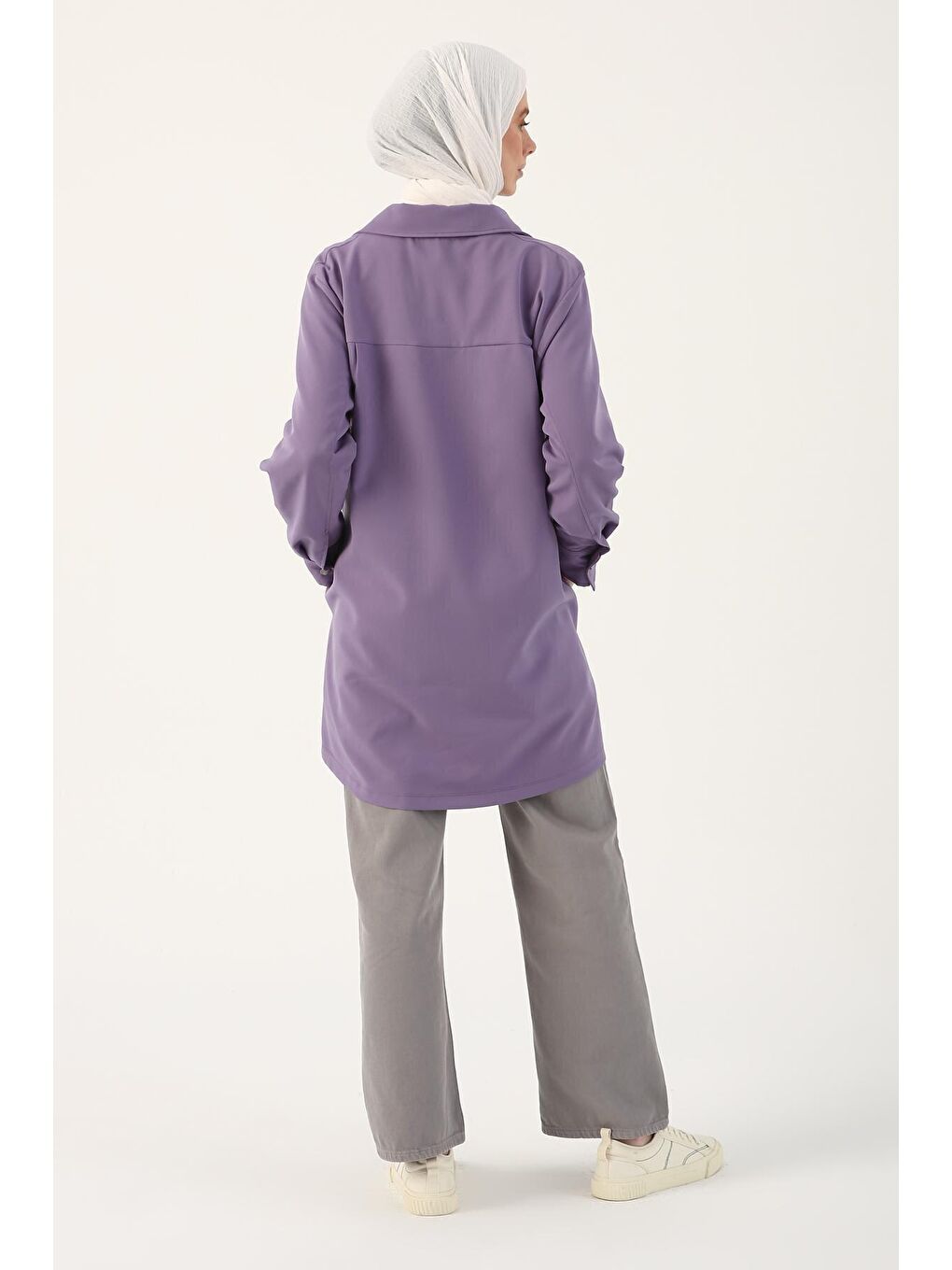 Mor Büyük Cepli Fermuarlı Rahat Kalıp Ferace-4