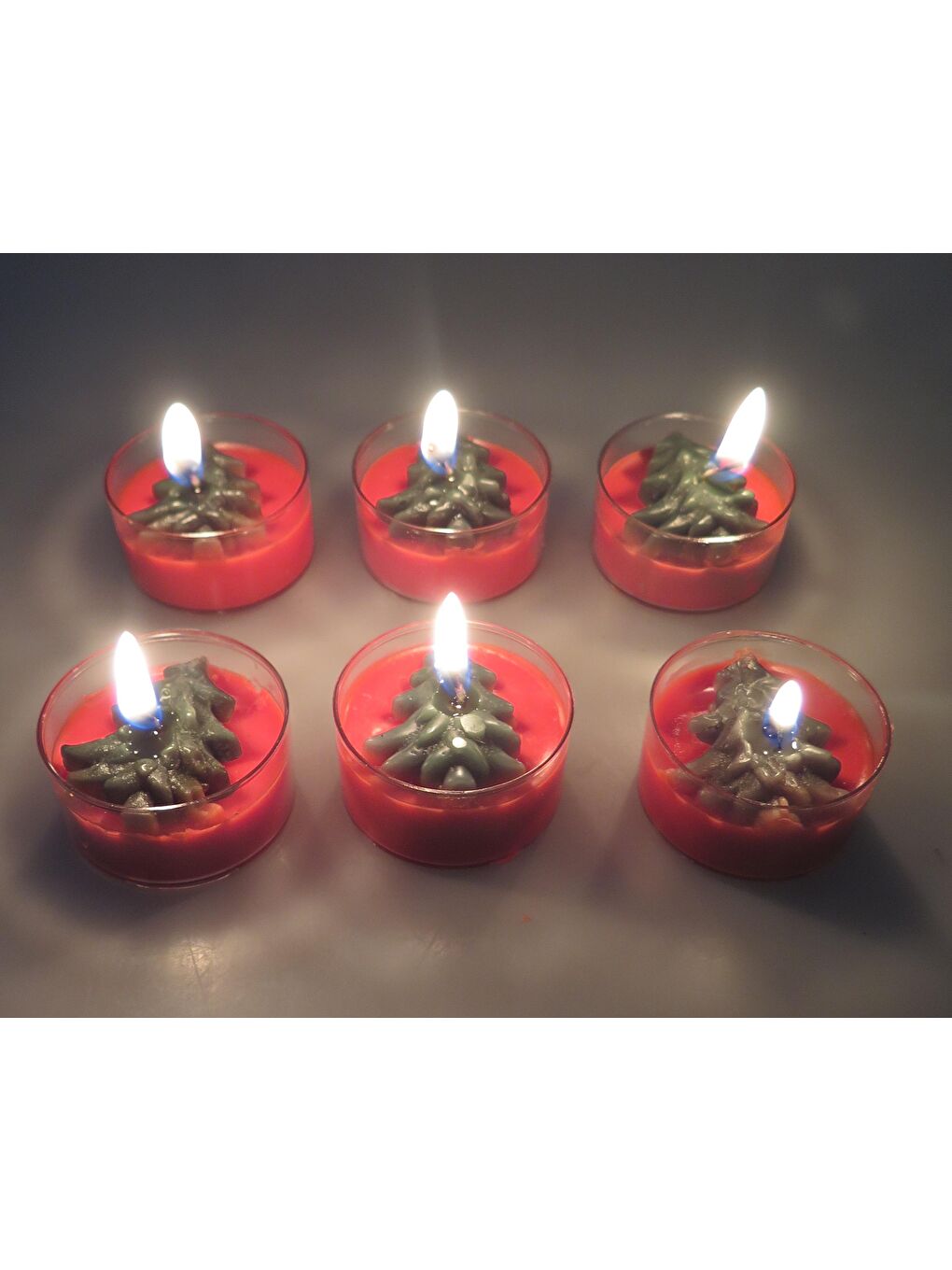 Missi Kırmızı 6lı Çamağacı Kabartmalı Tealight Mum Seti - 1