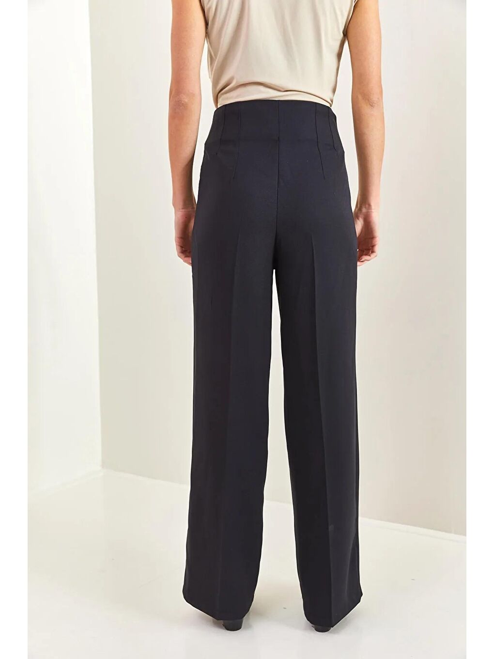 Siyah Kadın Gizli Cepli Çimalı Plazzo Pantolon-2