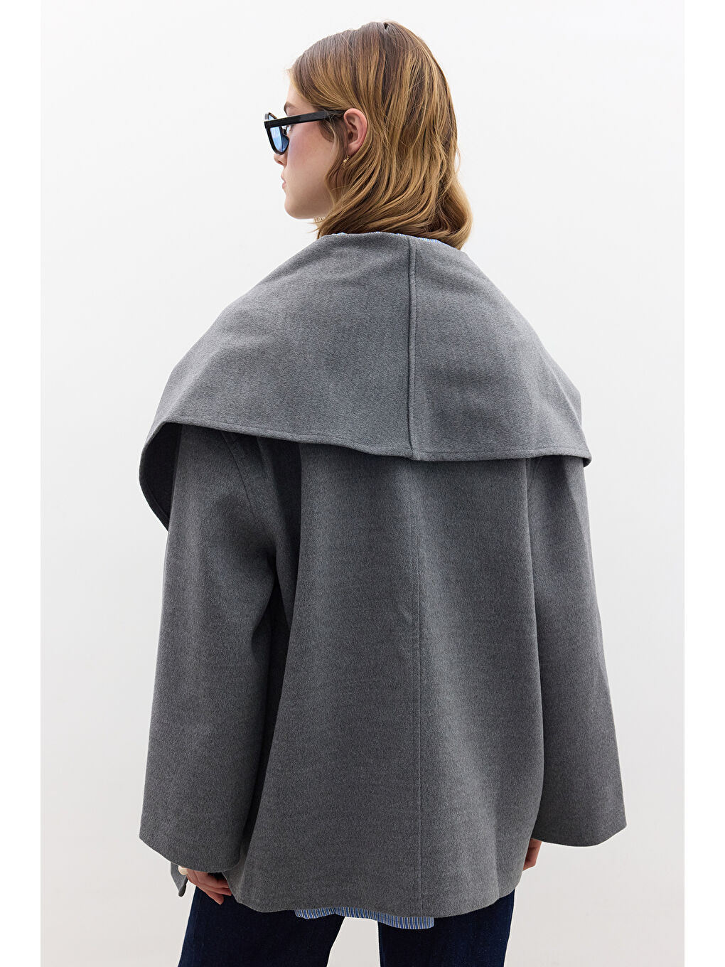 Şal Yakalı Kaşe Kaban Gri-5