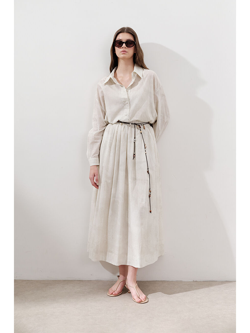 Desenli Pamuklu Hafif Etek Bej