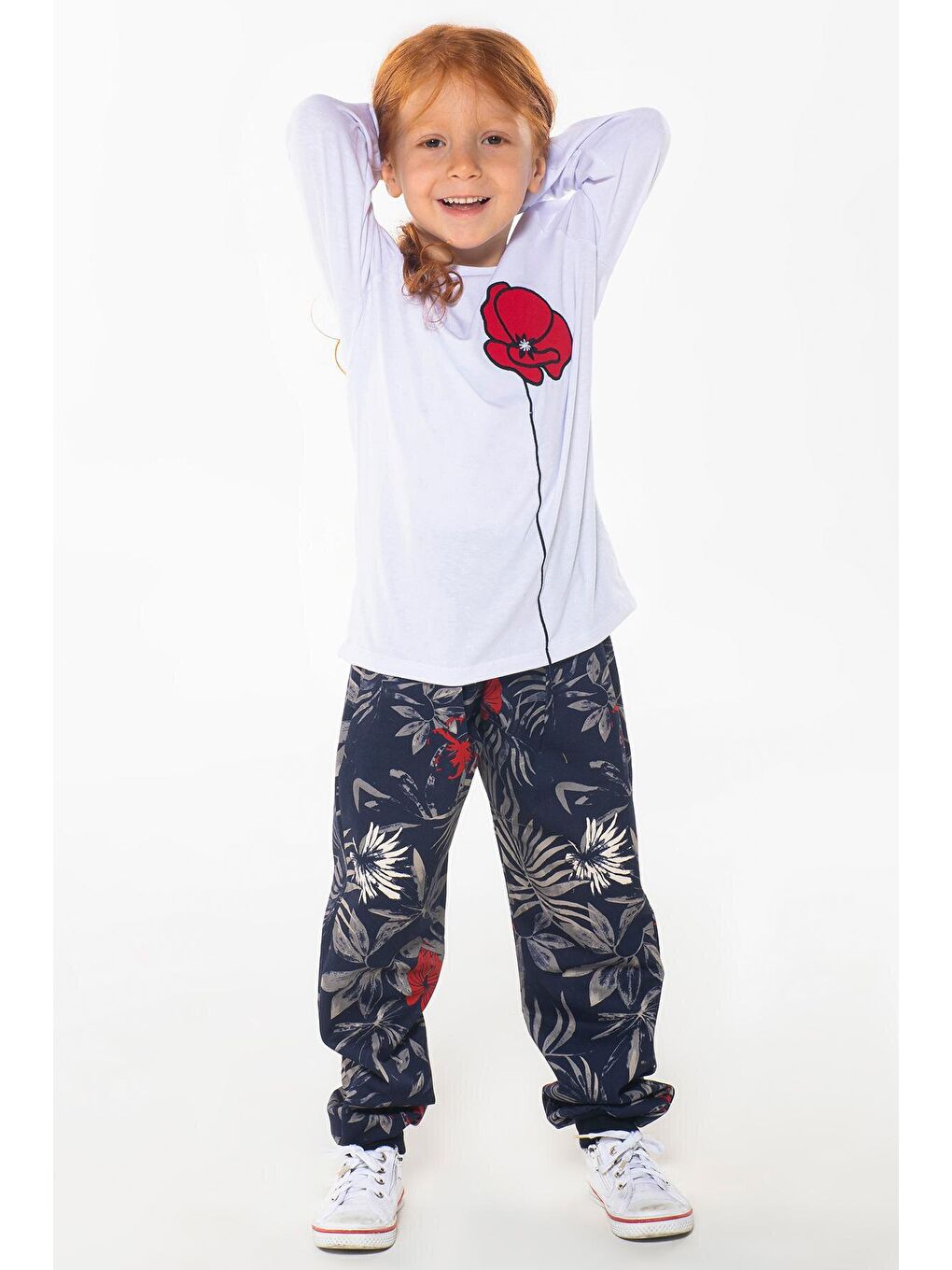 Karışık Çiçekli Kız Çocuk Pantolon + Tshirt Takım