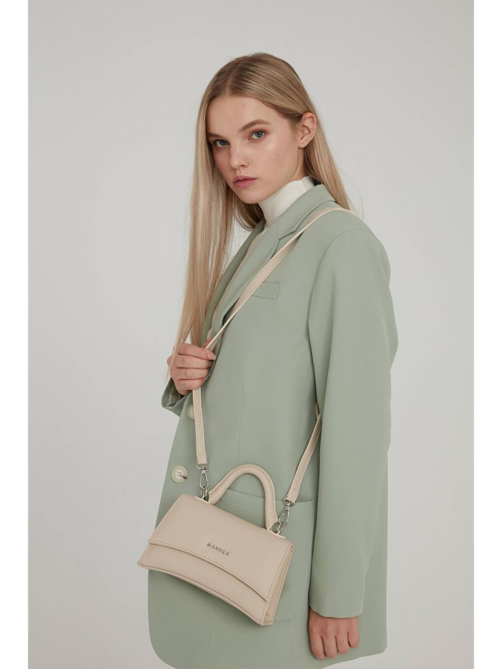 Dokulu Deri Çanta Bej-3