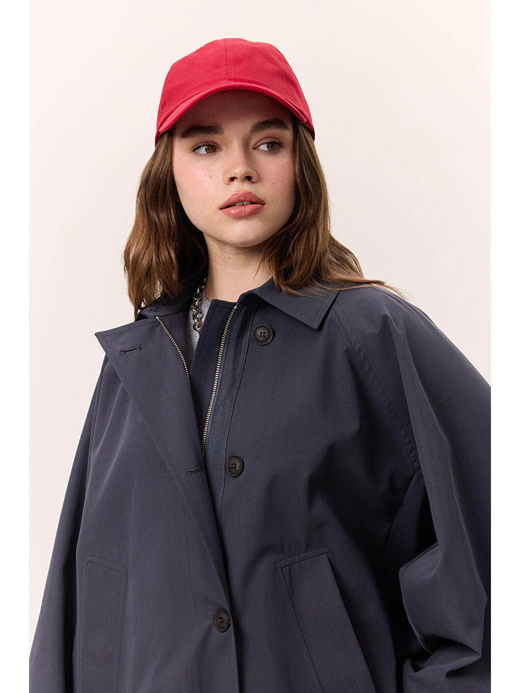 Pelerin Kol Kısa Trençkot Lacivert-2