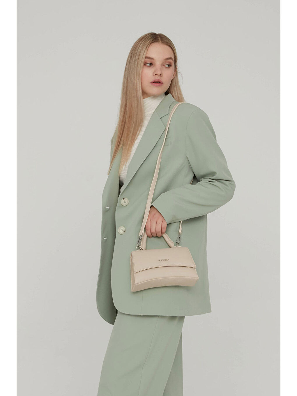 Dokulu Deri Çanta Bej-4