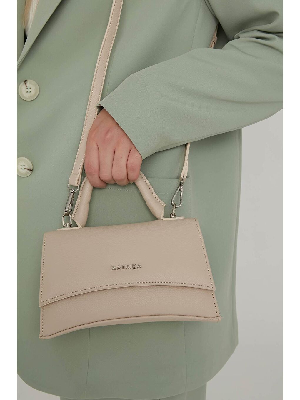 Dokulu Deri Çanta Bej-5