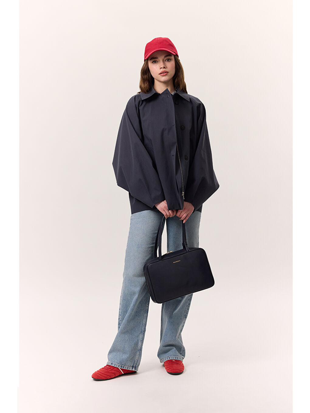 Pelerin Kol Kısa Trençkot Lacivert-3