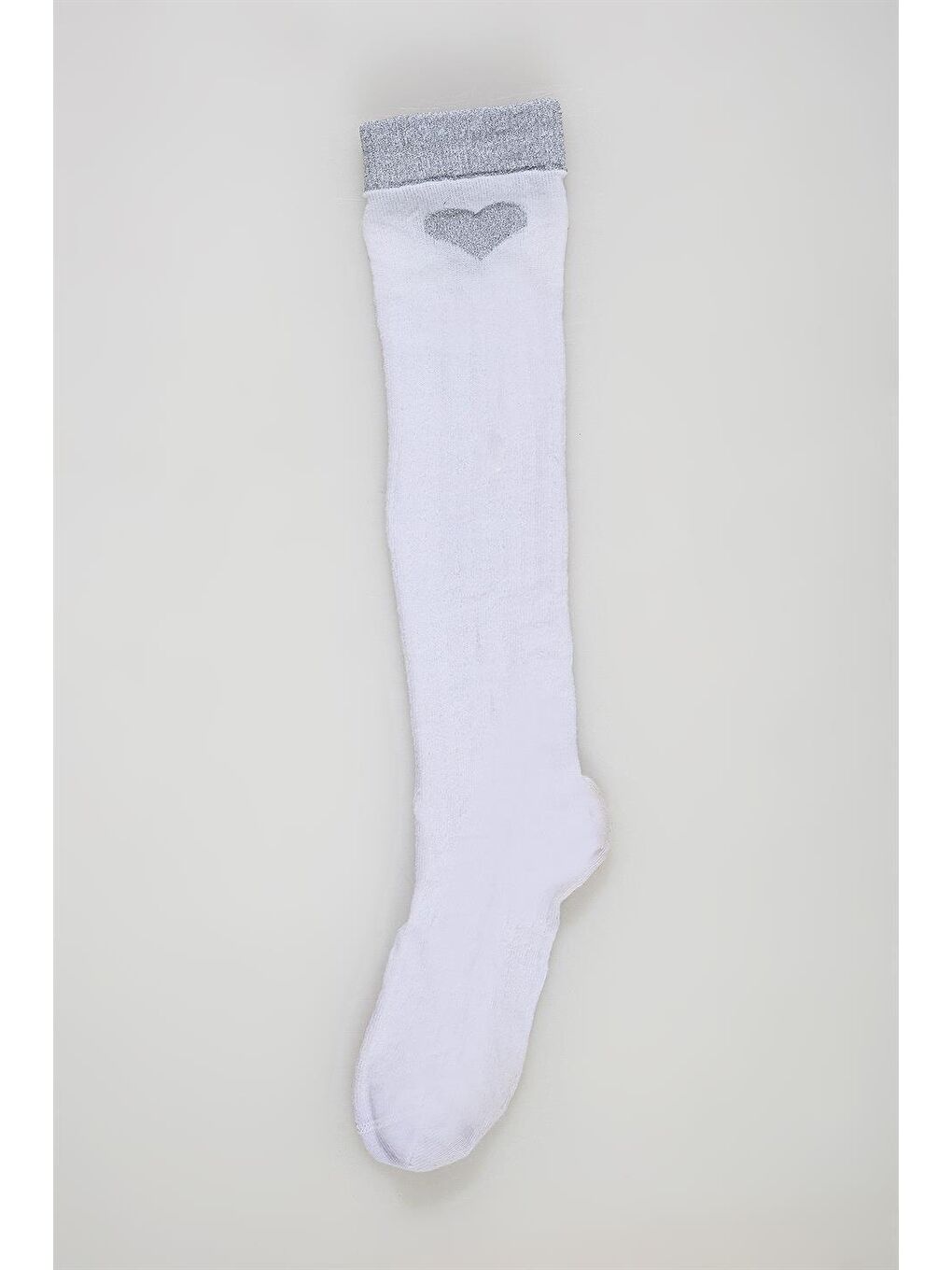 Diz Altı Kalpli Yaldızlı Kız Çocuk Çorap Beyaz
