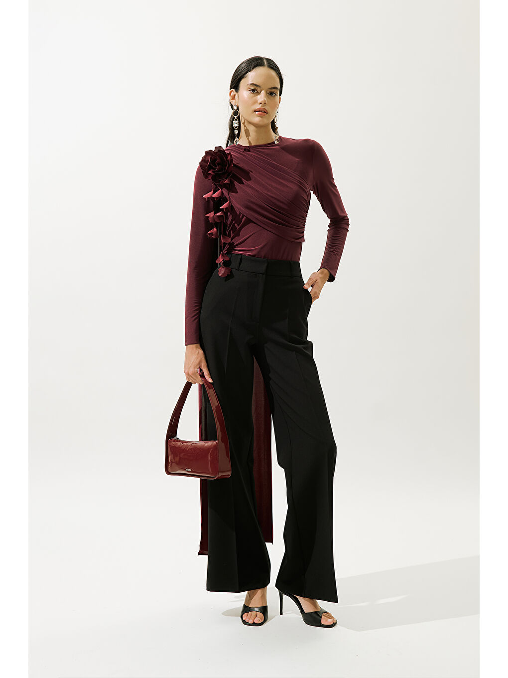 Pelerin Detaylı Bluz Bordo-1