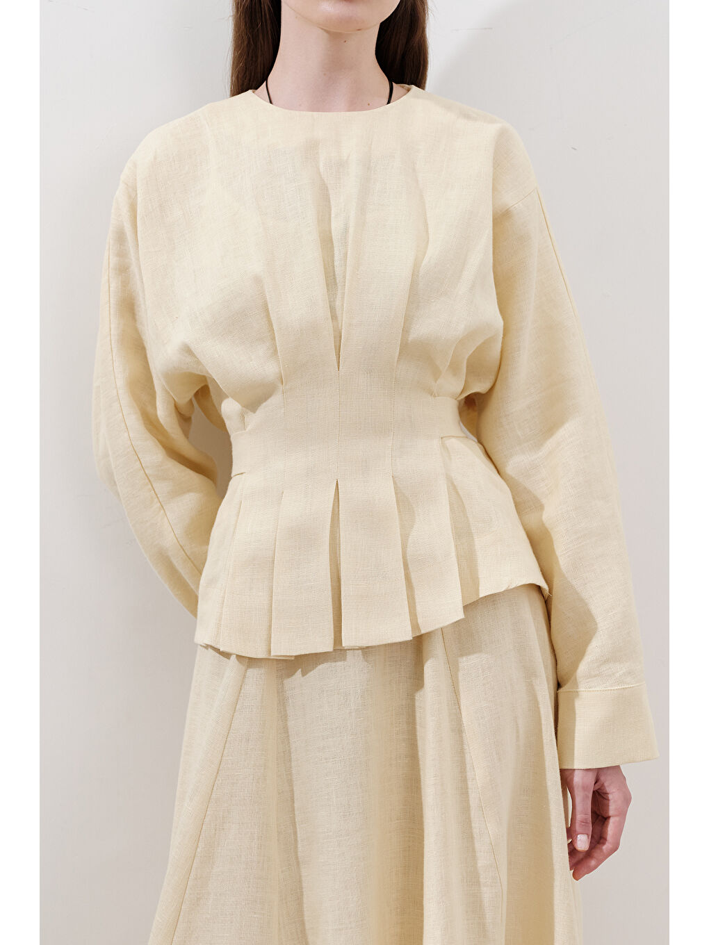 Keten Kruvaze Bağlamalı Bluz Sarı-2