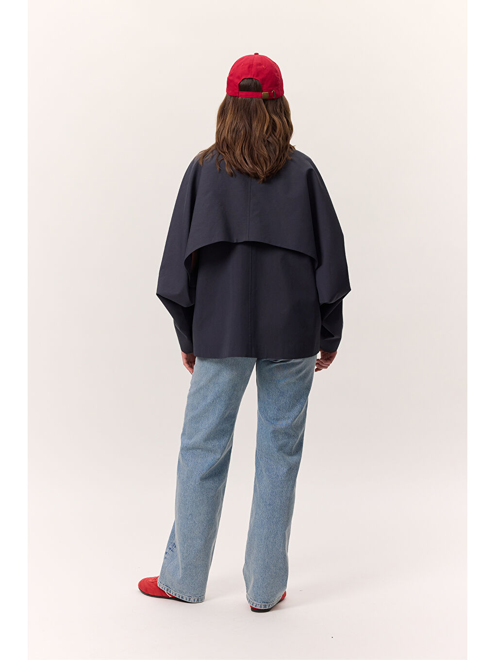 Pelerin Kol Kısa Trençkot Lacivert-6