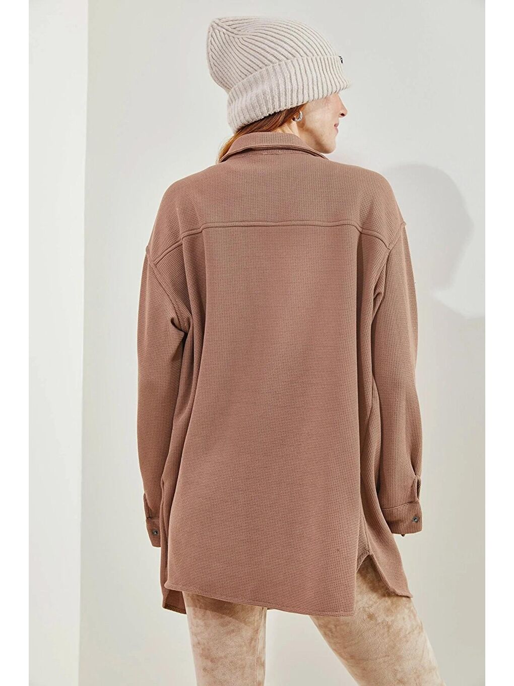 Kahverengi Kadın Şardonlu Waffle Gömlek 4639-1