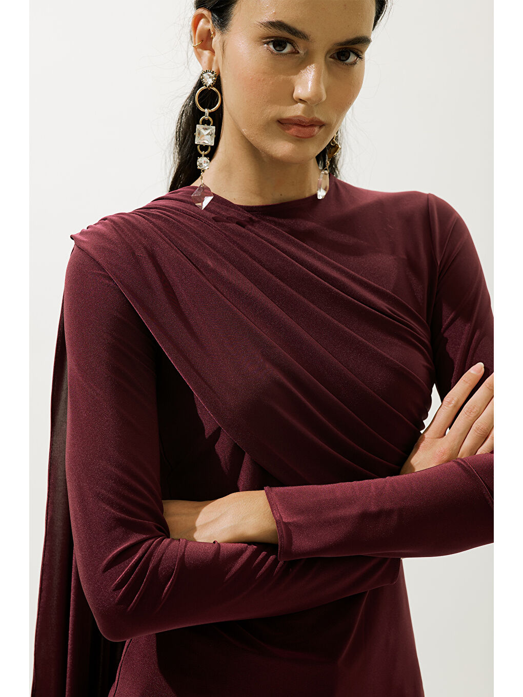 Pelerin Detaylı Bluz Bordo-6