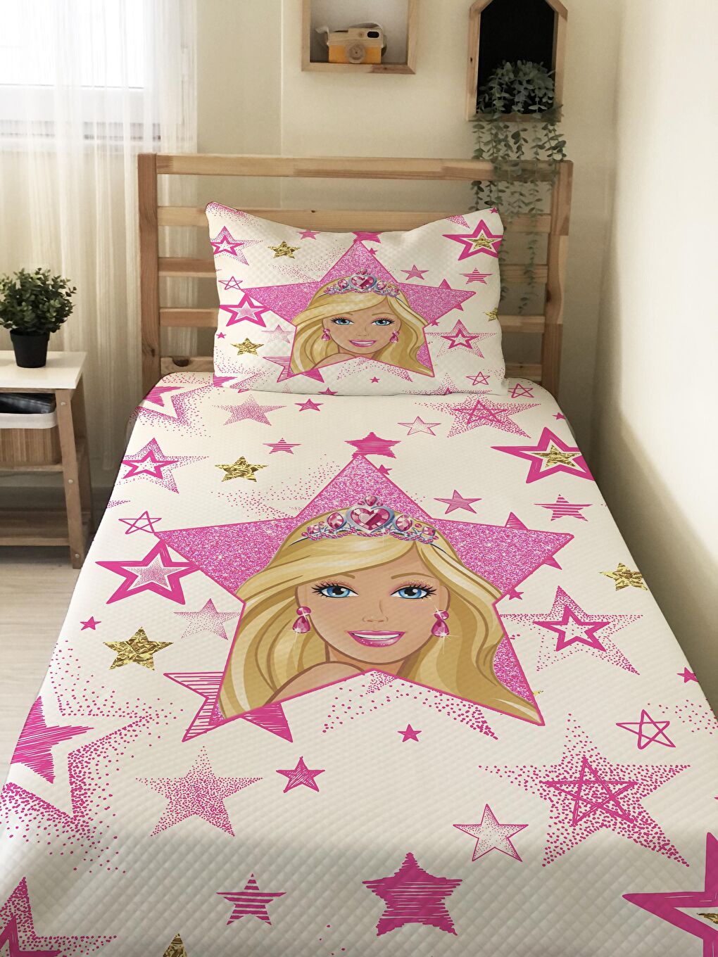 Karışık Prenses Kız Desenli Bebek Ve Çocuk Baskılı Tek Kişilik Pike Takımı Renkli