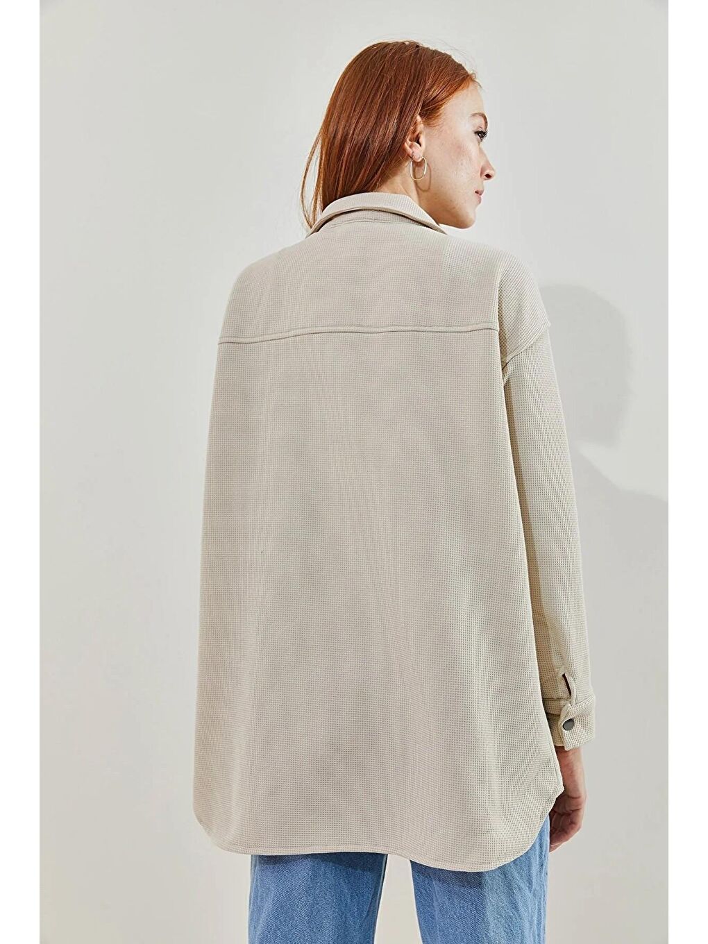 Bej Kadın Şardonlu Waffle Gömlek 4639-3