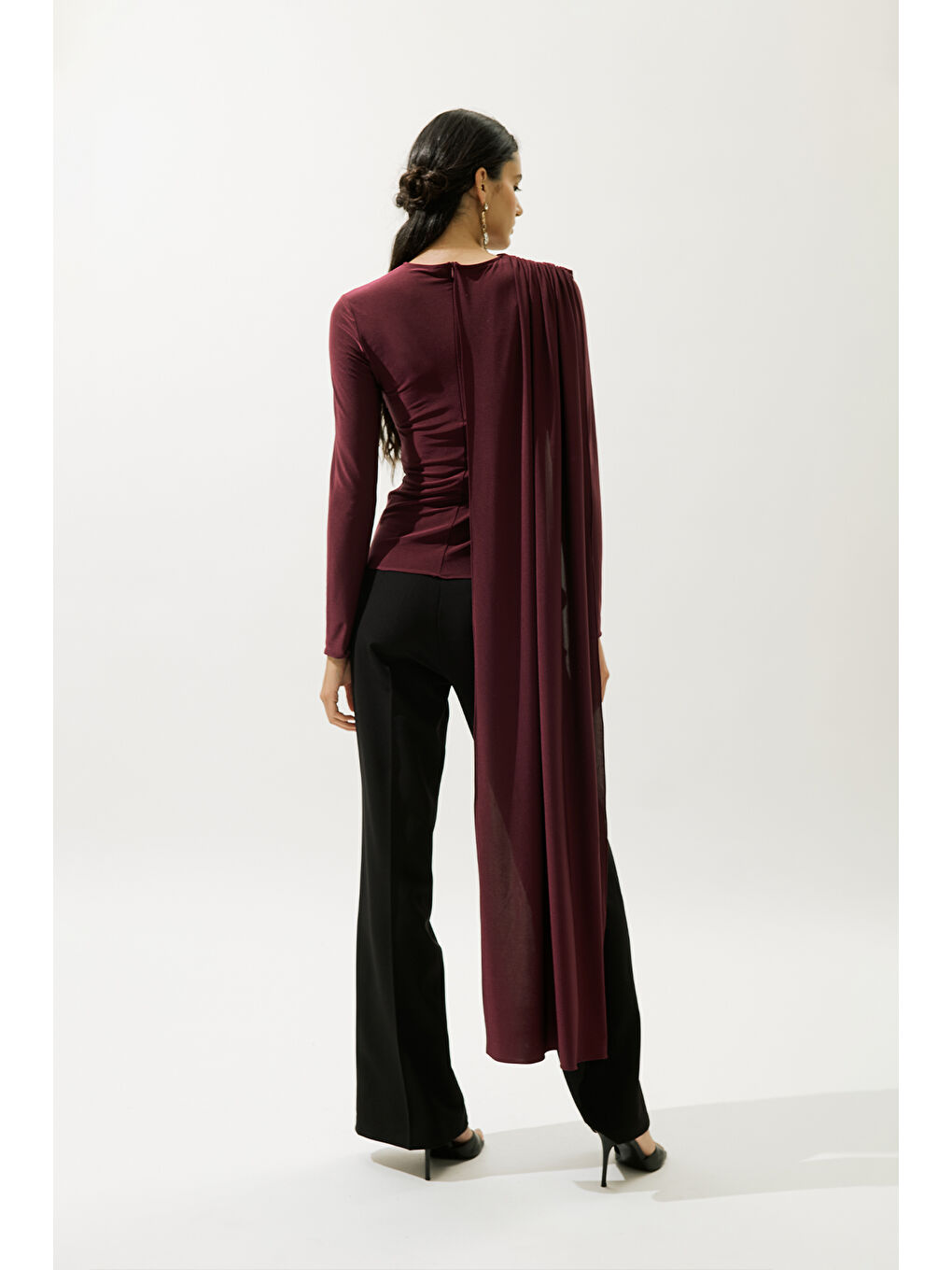 Pelerin Detaylı Bluz Bordo-7