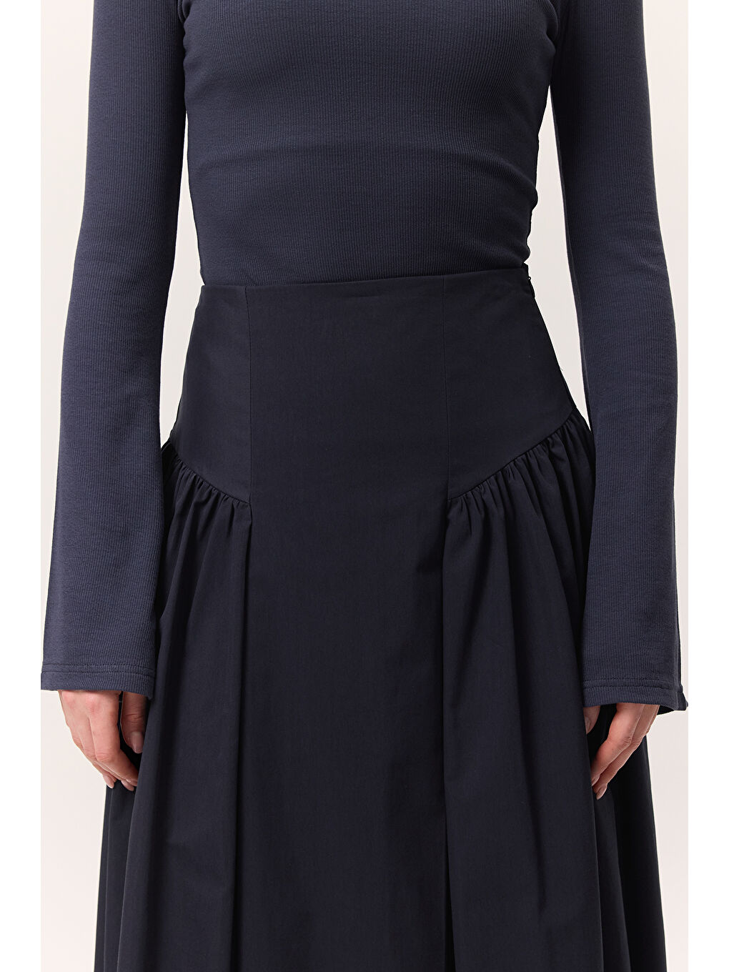 Büzgülü Gabardin Etek Lacivert-2