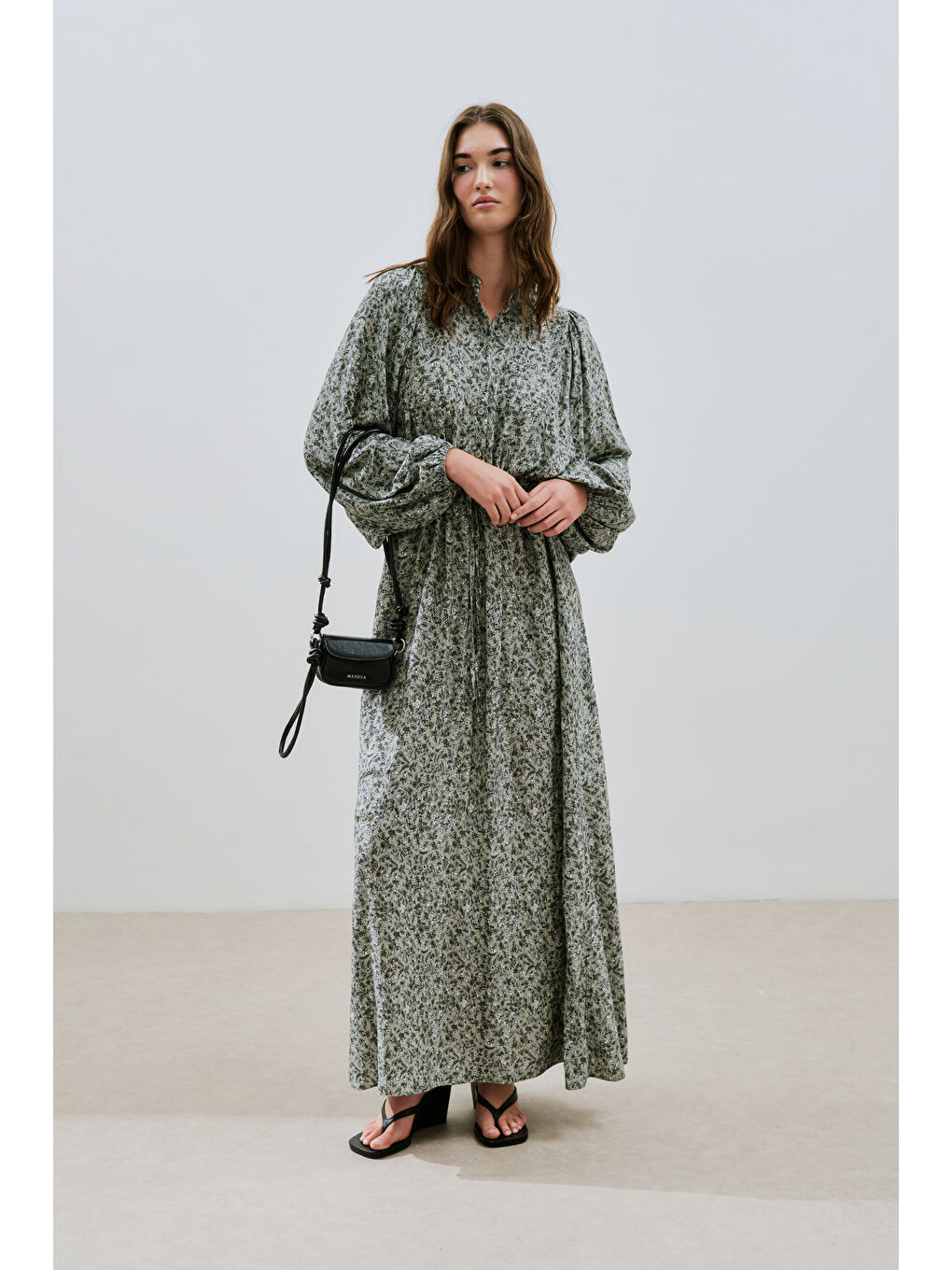 Yeşil Desenli Viskon Bağlamalı Elbise Lıly Çağla