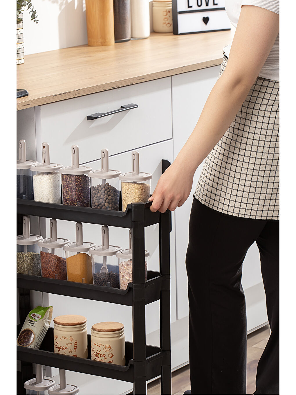 RAFTY-66-ECO-1 Tekerlekli 4 Katlı Düzenleyici- Banyo Mutfak Organizer Raf-Siyah-2