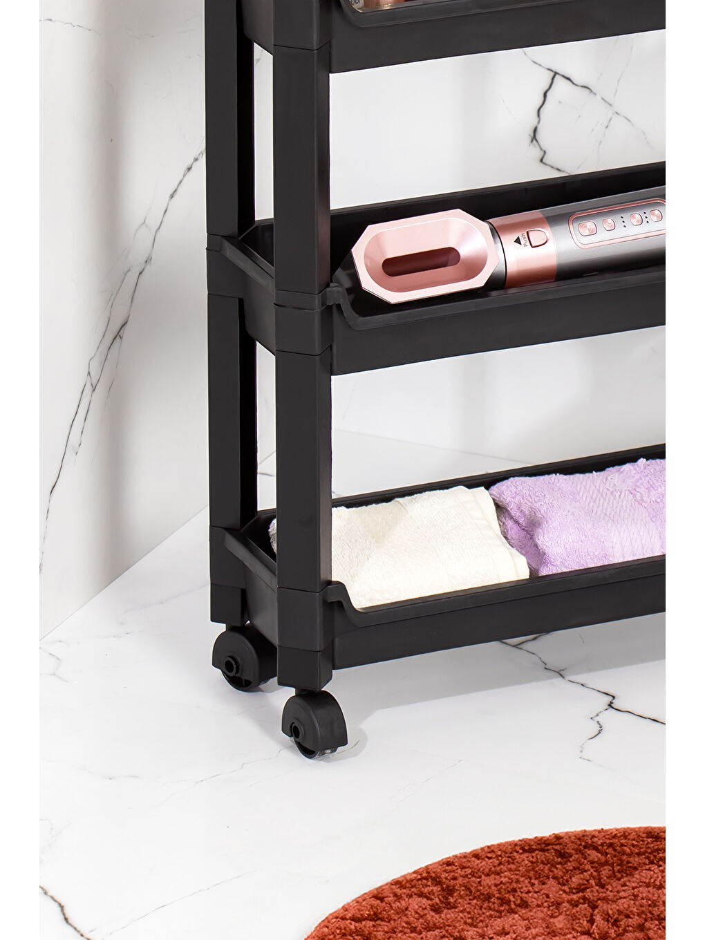 RAFTY-66-ECO-1 Tekerlekli 4 Katlı Düzenleyici- Banyo Mutfak Organizer Raf-Siyah-3