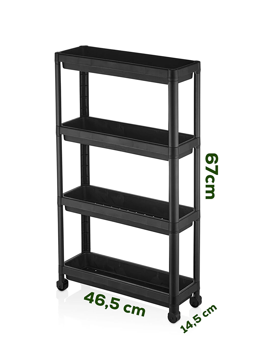 RAFTY-66-ECO-1 Tekerlekli 4 Katlı Düzenleyici- Banyo Mutfak Organizer Raf-Siyah-4