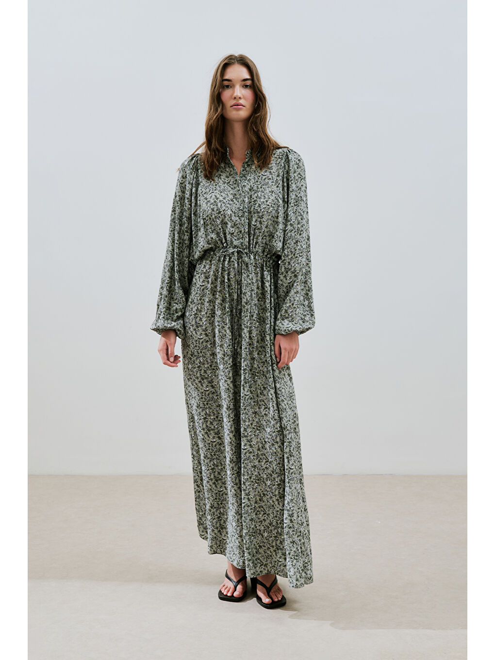 Yeşil Desenli Viskon Bağlamalı Elbise Lıly Çağla-2