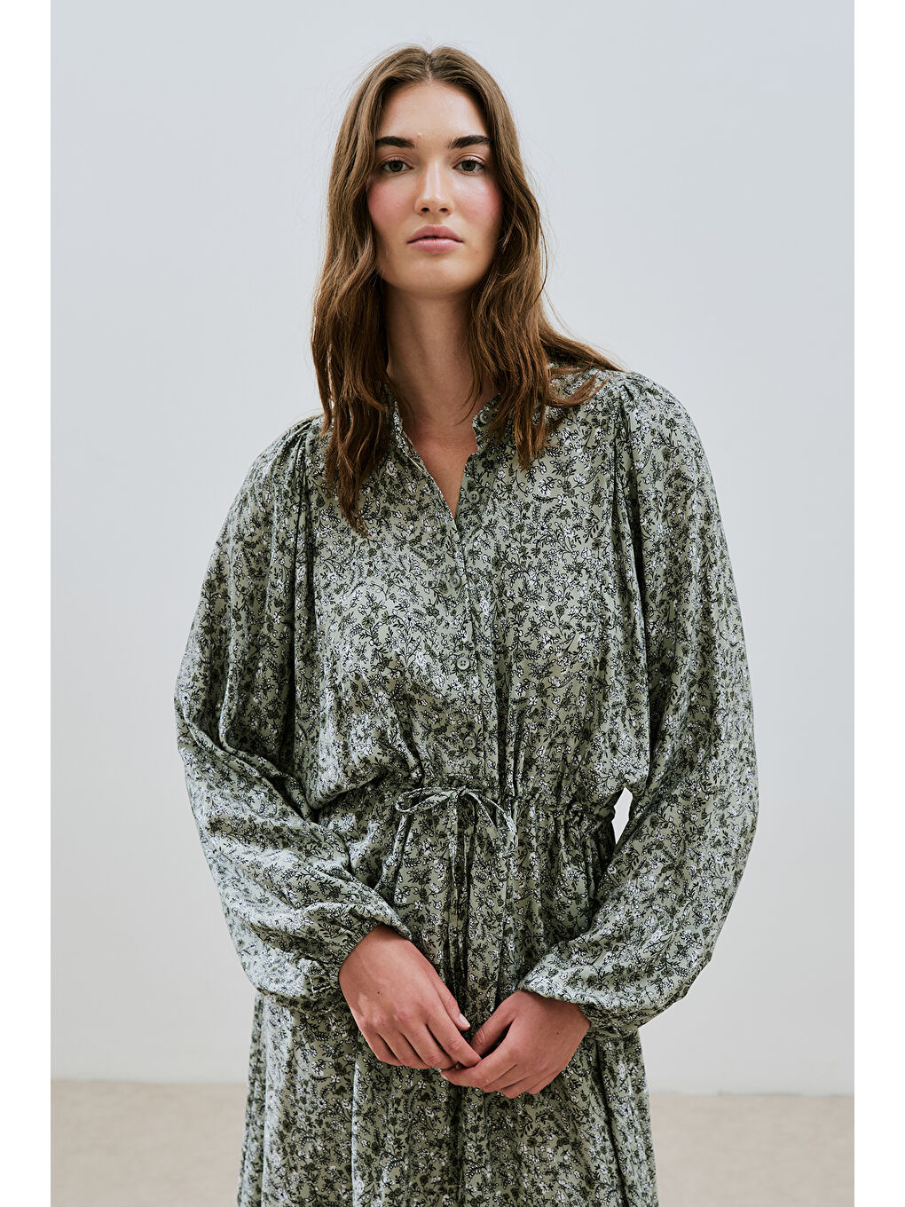 Yeşil Desenli Viskon Bağlamalı Elbise Lıly Çağla-4