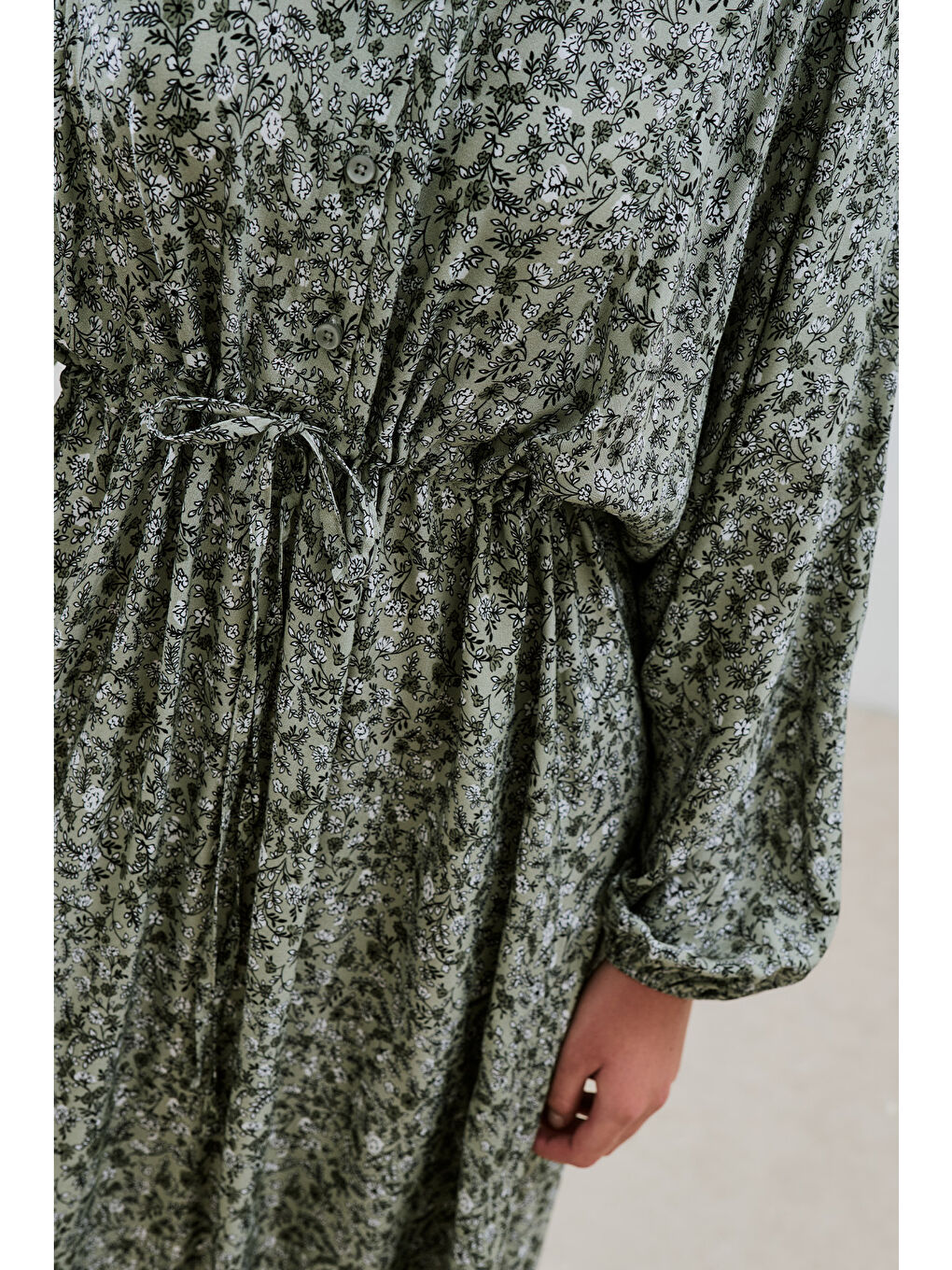 Yeşil Desenli Viskon Bağlamalı Elbise Lıly Çağla-5
