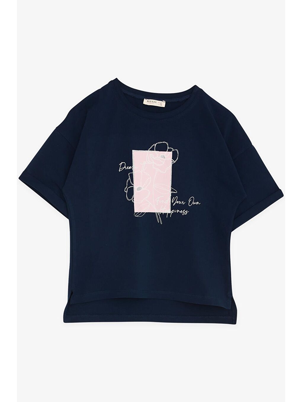 Kız Çocuk Tişört Çiçek Baskılı Lacivert (8-10 Yaş)-1
