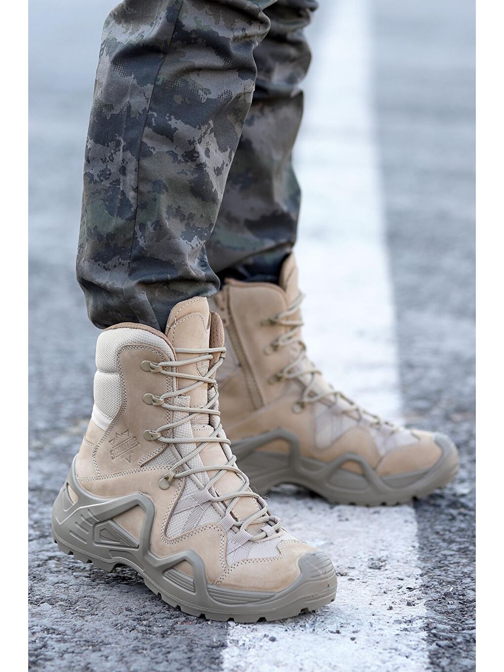 Bej P1491 Meridyen Deri Erkek Askeri Bot Ayakkabı