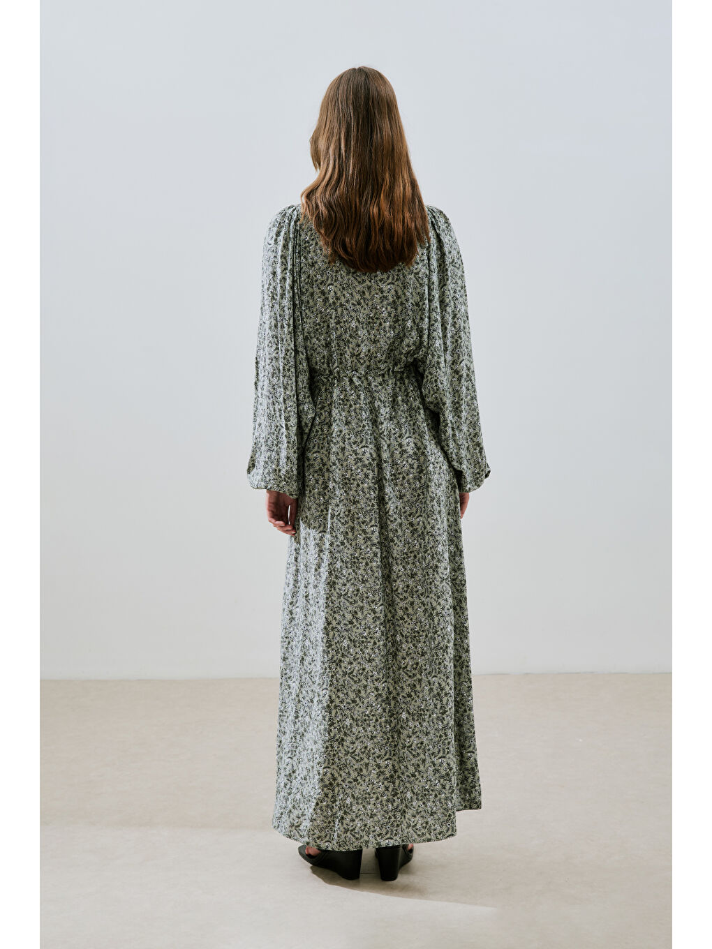 Yeşil Desenli Viskon Bağlamalı Elbise Lıly Çağla-6