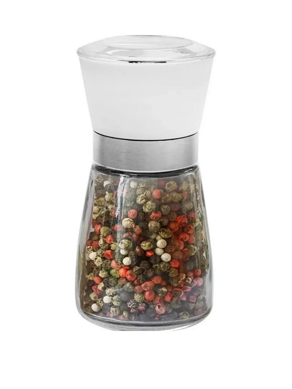 Baharat Öğütücüsü Cam Gövdeli Kapaklı 10 cm 2 Adet Siyah Beyaz-2