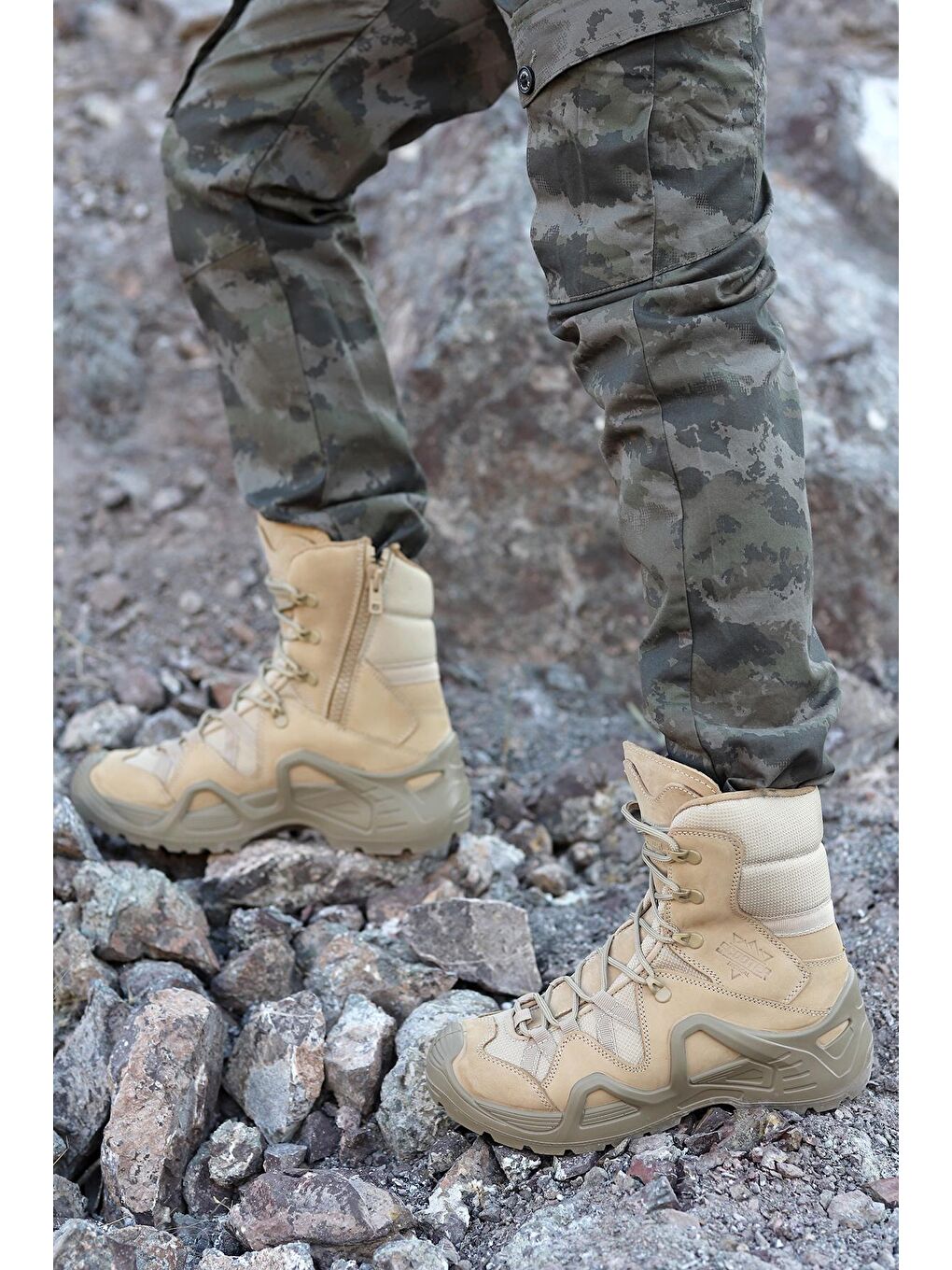 Bej P1491 Meridyen Deri Erkek Askeri Bot Ayakkabı-1