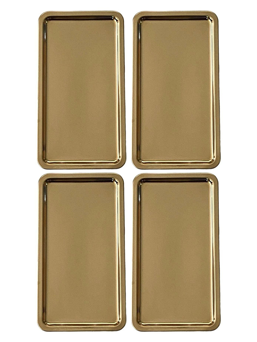 Sarı Paslanmaz Çelik Gold Renk Dikdörtgen Geniş Metal Düz Sunum Tepsisi 4 Adet