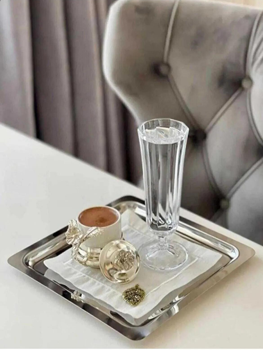 Gri 6 Adet Paslanmaz Çelik Gümüş Renk Sunum Tepsisi 21x21 cm-2