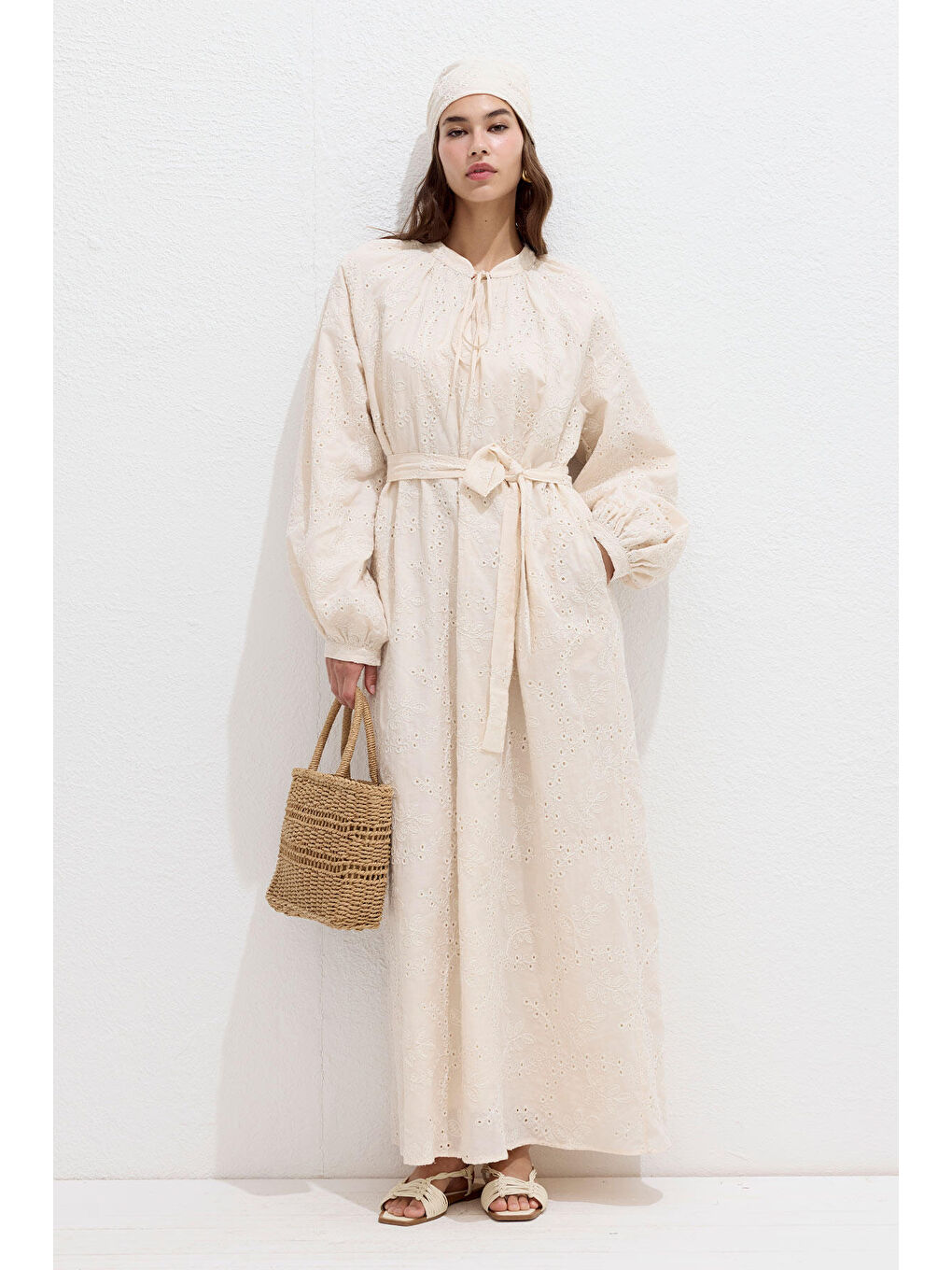 Astarlı Brode Elbise Ekru-1