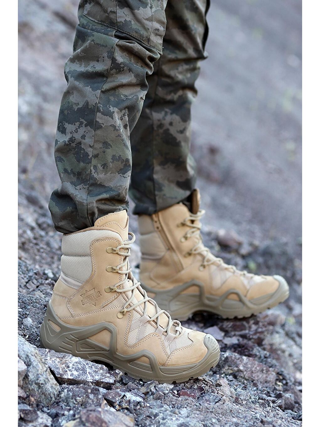 Bej P1491 Meridyen Deri Erkek Askeri Bot Ayakkabı-2