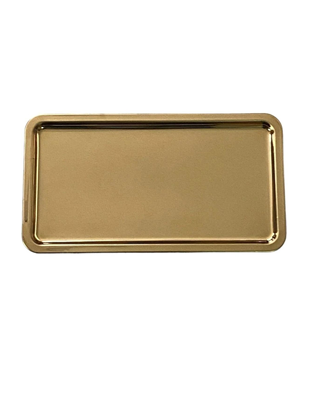 Sarı Paslanmaz Çelik Gold Renk Dikdörtgen Geniş Metal Düz Sunum Tepsisi 4 Adet-3
