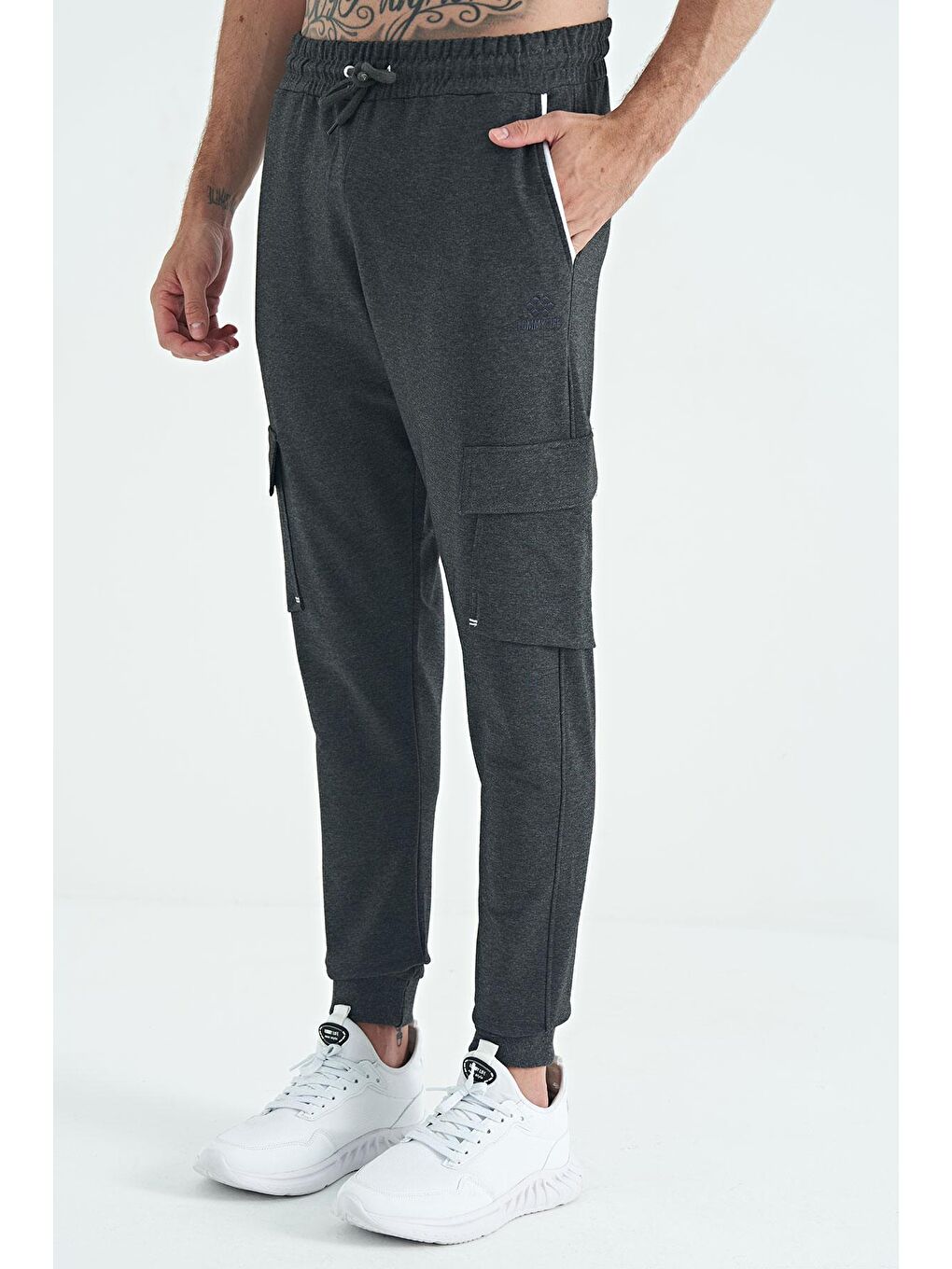 Antrasit Melanj Logo Nakış Detaylı Kargo Cepli Erkek Jogger Eşofman Alt - 84959-4
