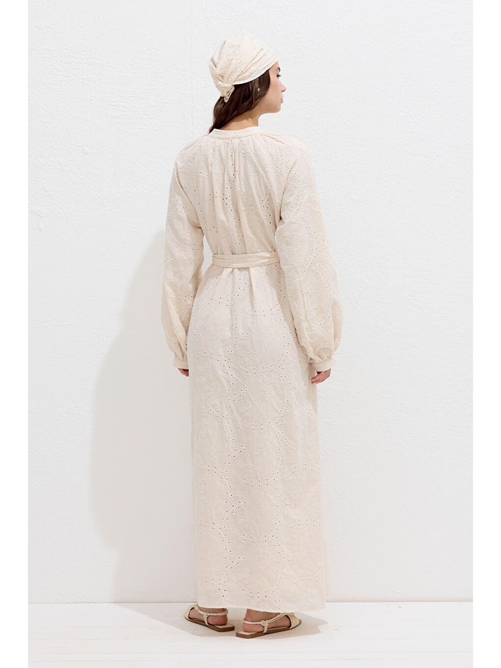 Astarlı Brode Elbise Ekru-5