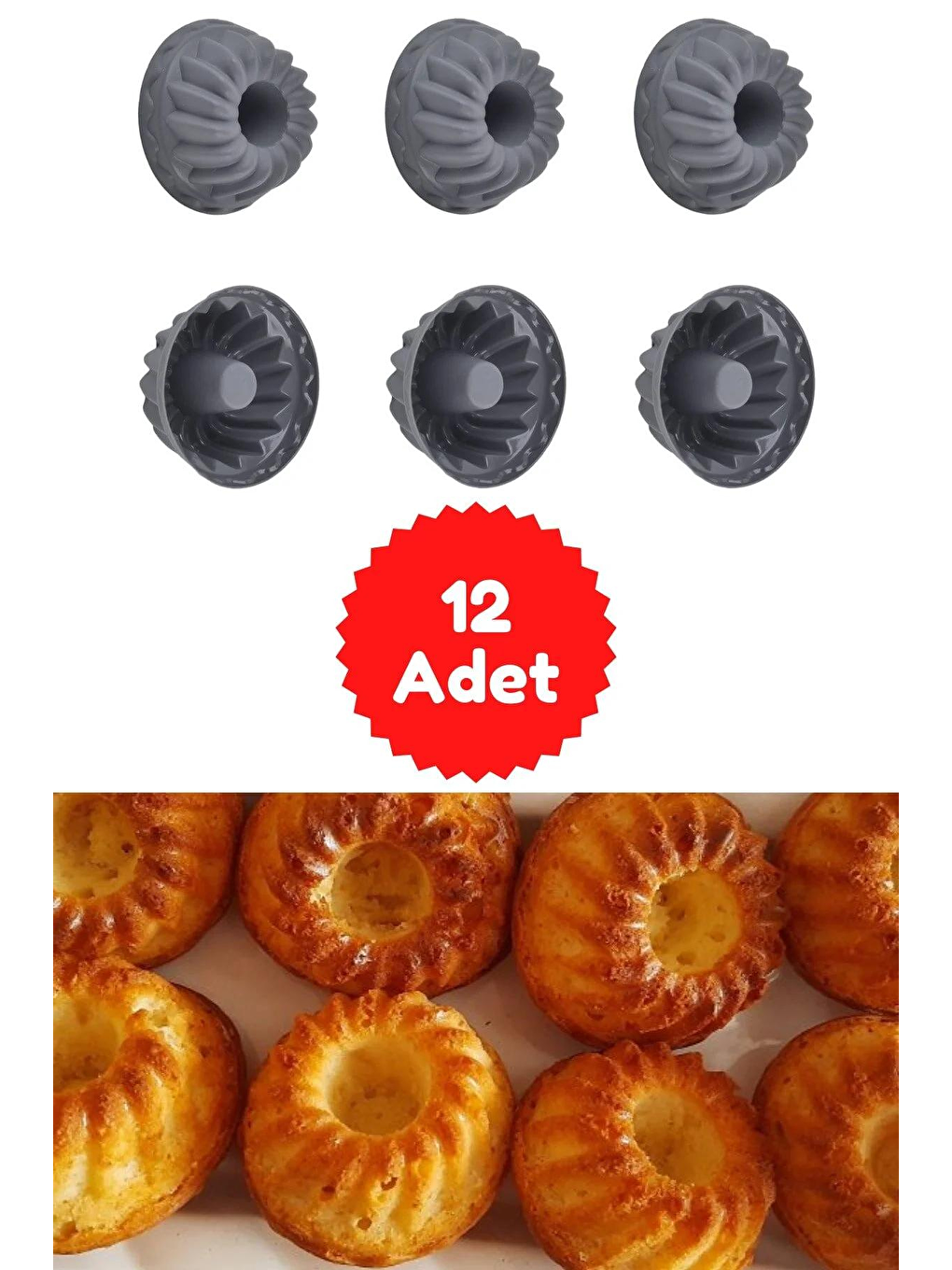 Antrasit 12'li Silikon Mini Kek Kalıbı