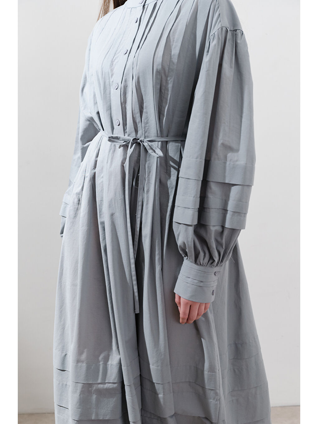 Nervürlü Geniş Elbise Mavi-3