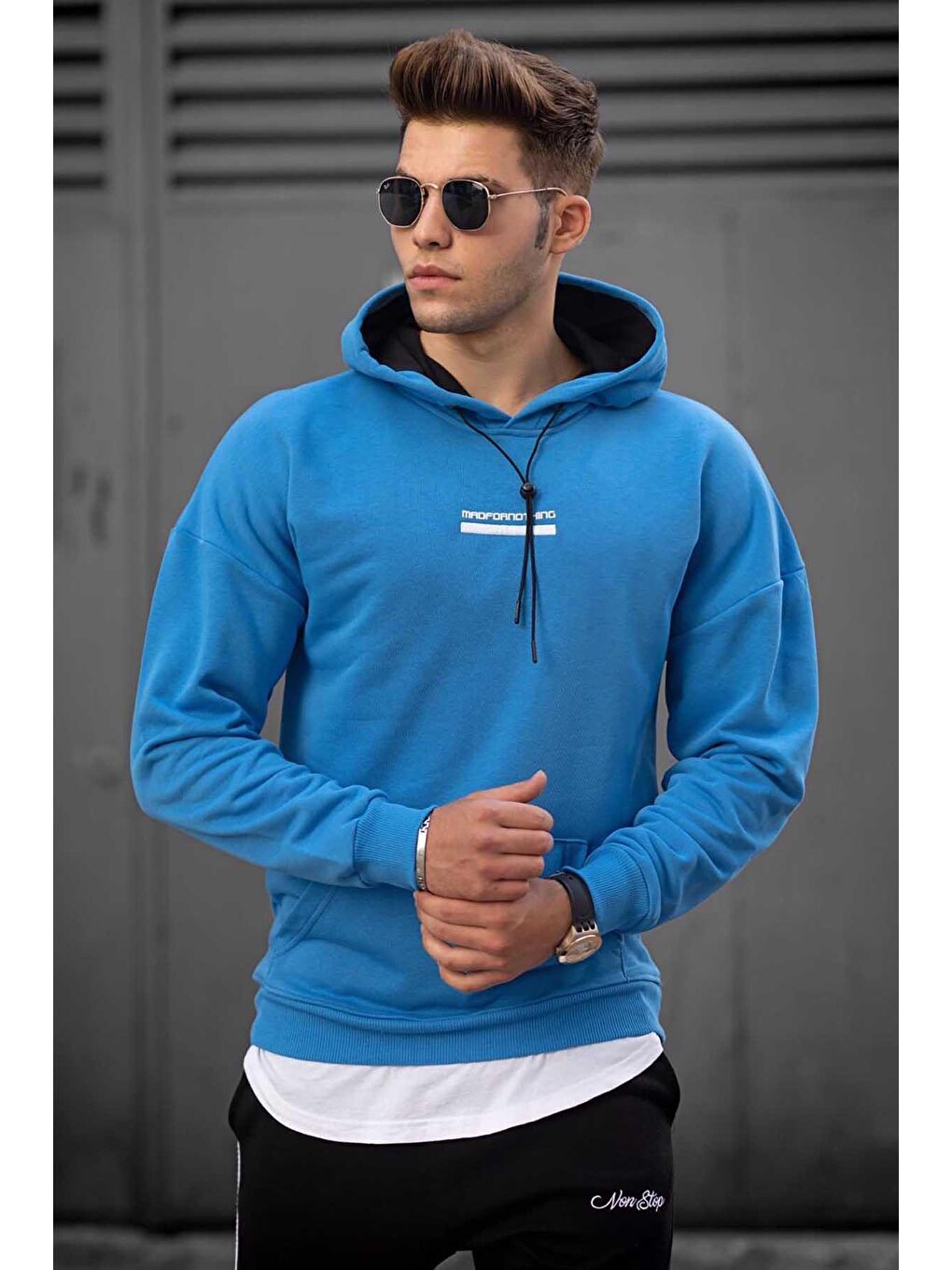 Mavi Baskılı Kapüşonlu Sweatshirt 4722