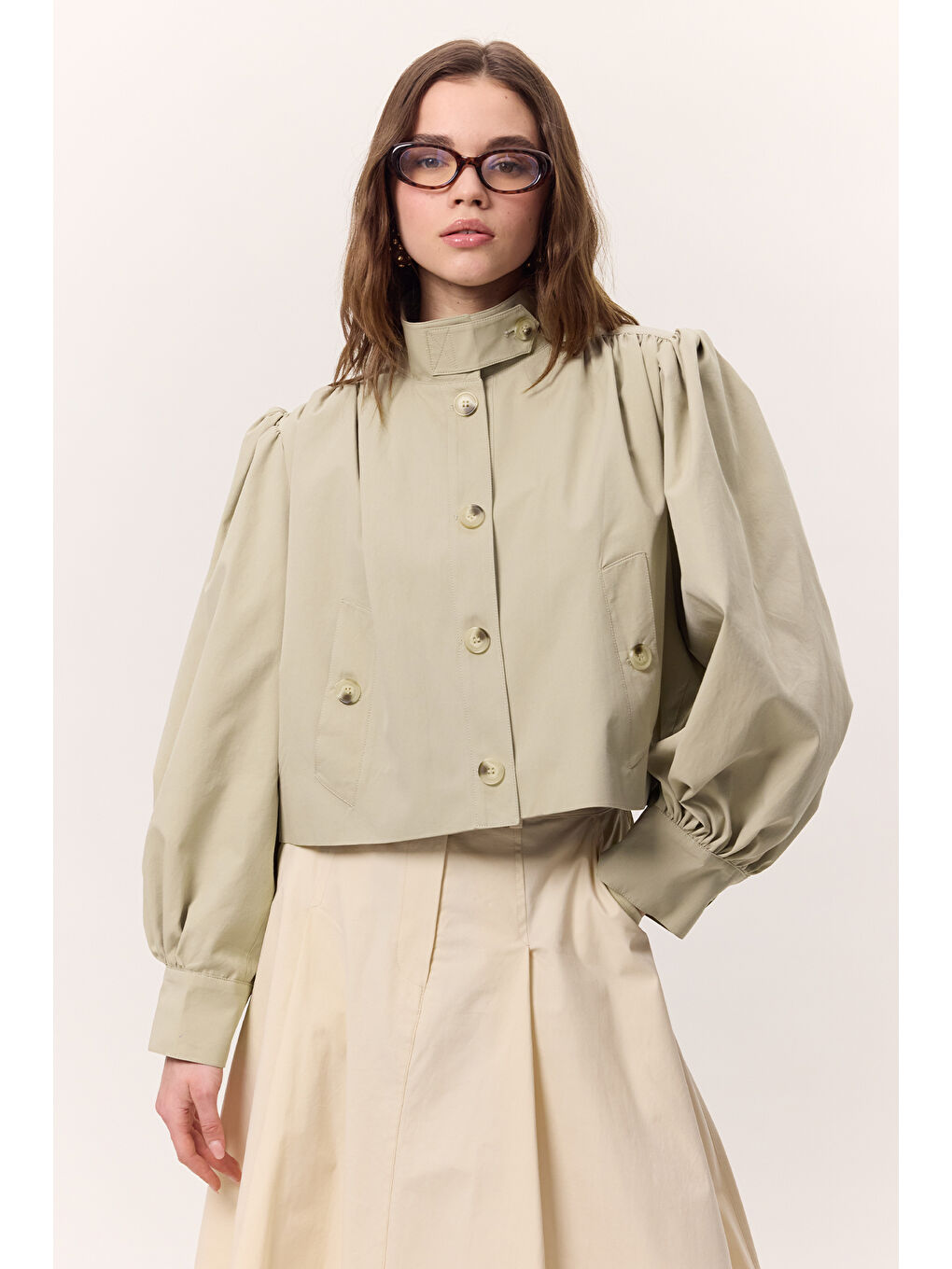 Kısa Balon Kol Ceket Soft Yeşil-2