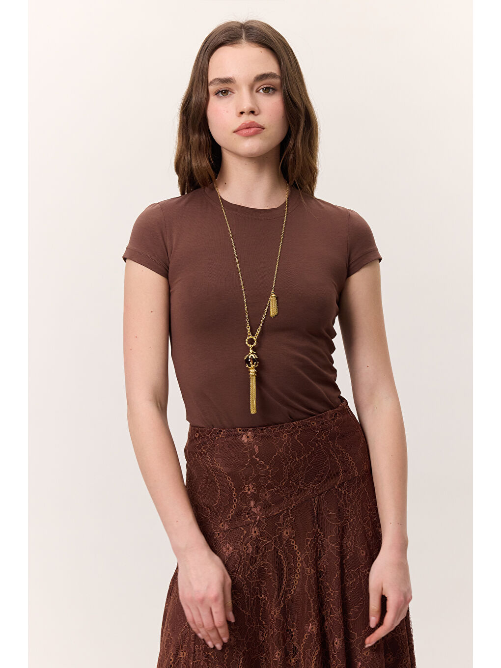 Kısa Kollu Elastanlı Body Kahverengi-1