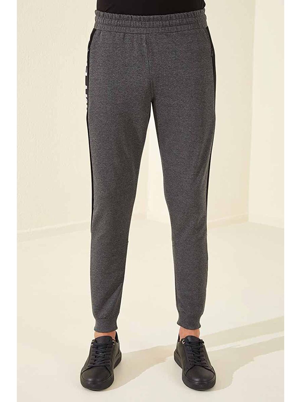 Antrasit Melanj Yazı Baskılı Standart Kalıp Jogger Erkek Eşofman Alt - 84647-1