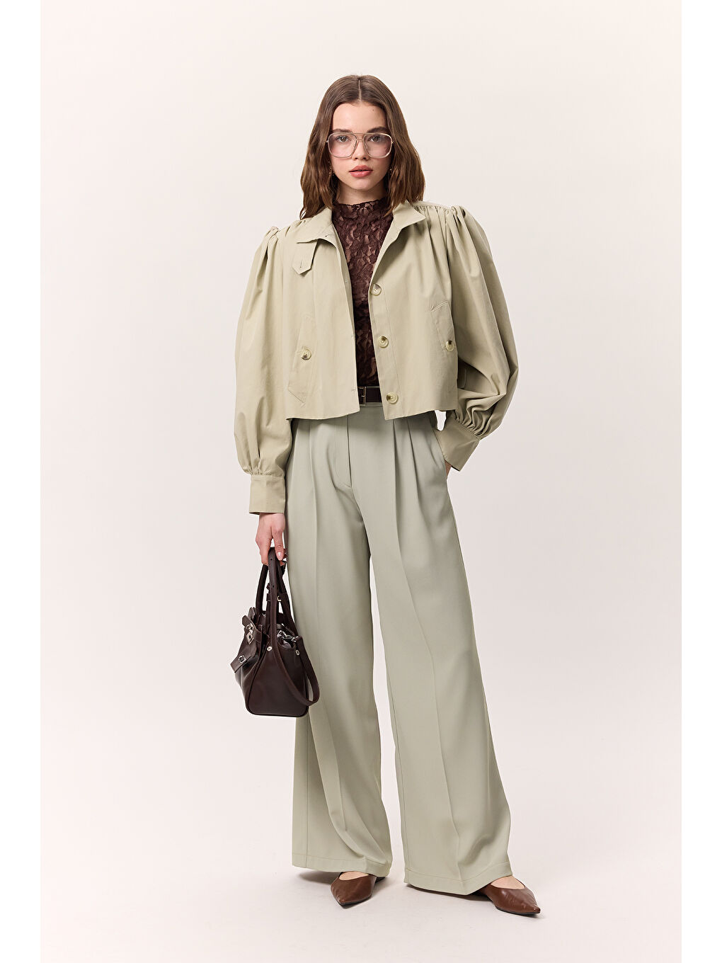 Kısa Balon Kol Ceket Soft Yeşil-3