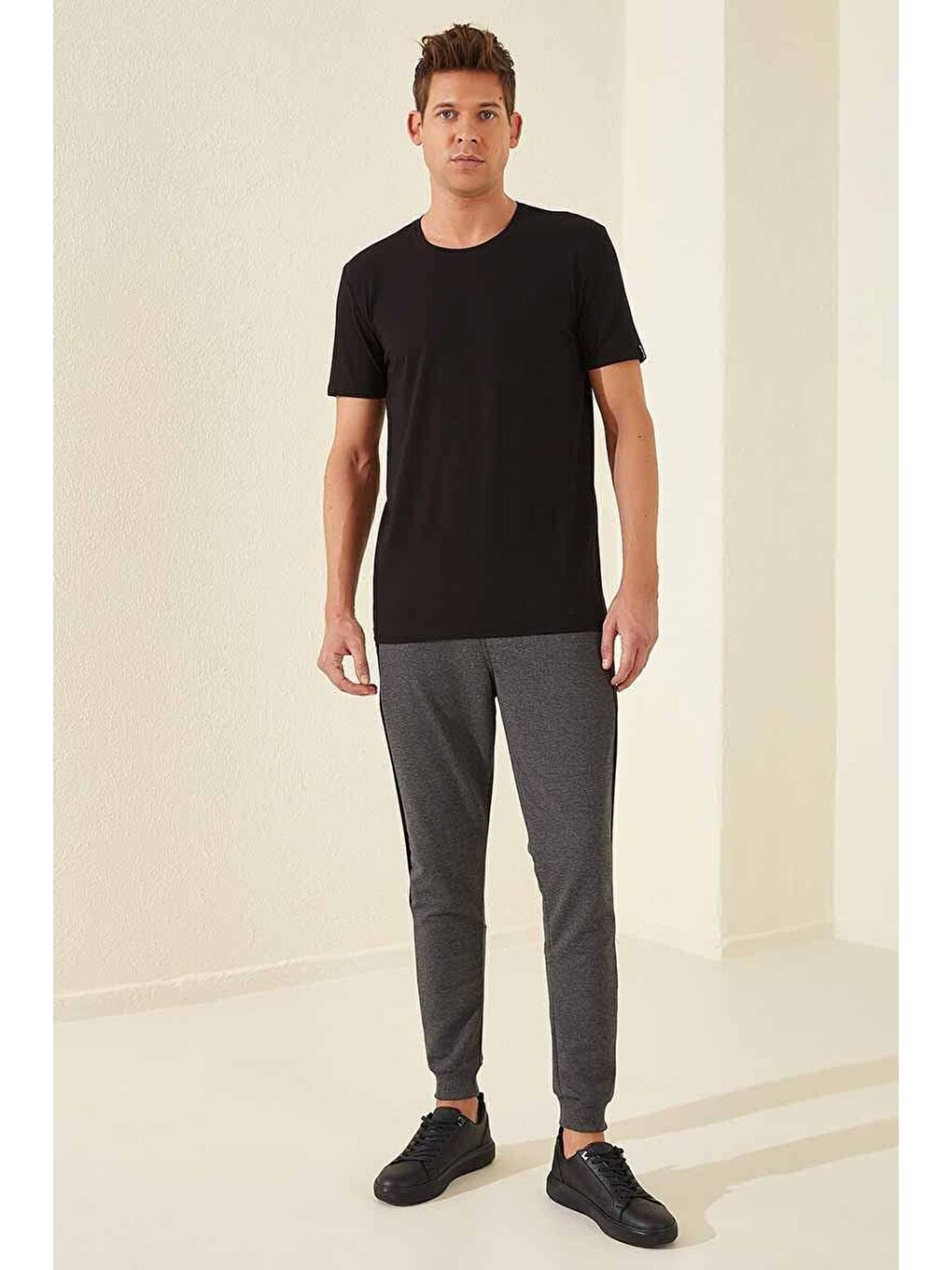 Antrasit Melanj Yazı Baskılı Standart Kalıp Jogger Erkek Eşofman Alt - 84647-2