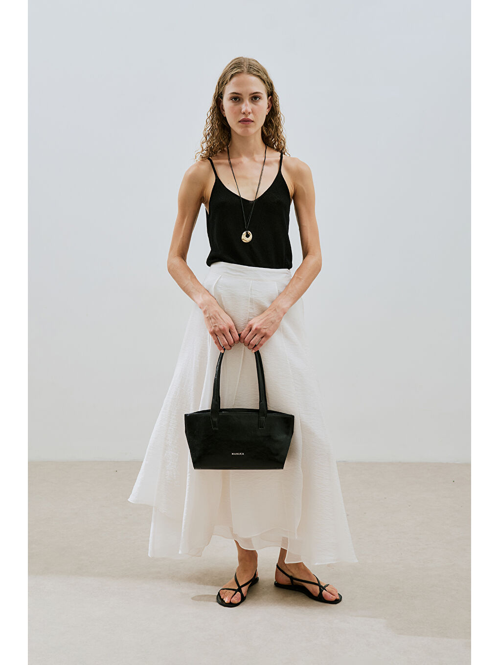 Katlı Fırfırlı Uzun Etek Ekru