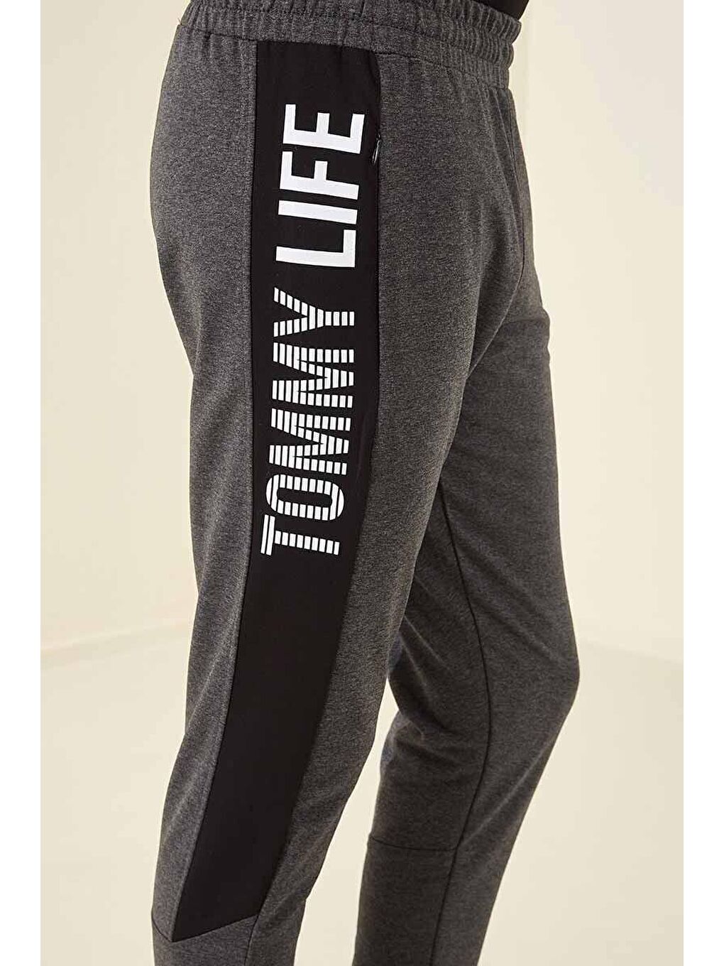 Antrasit Melanj Yazı Baskılı Standart Kalıp Jogger Erkek Eşofman Alt - 84647-4